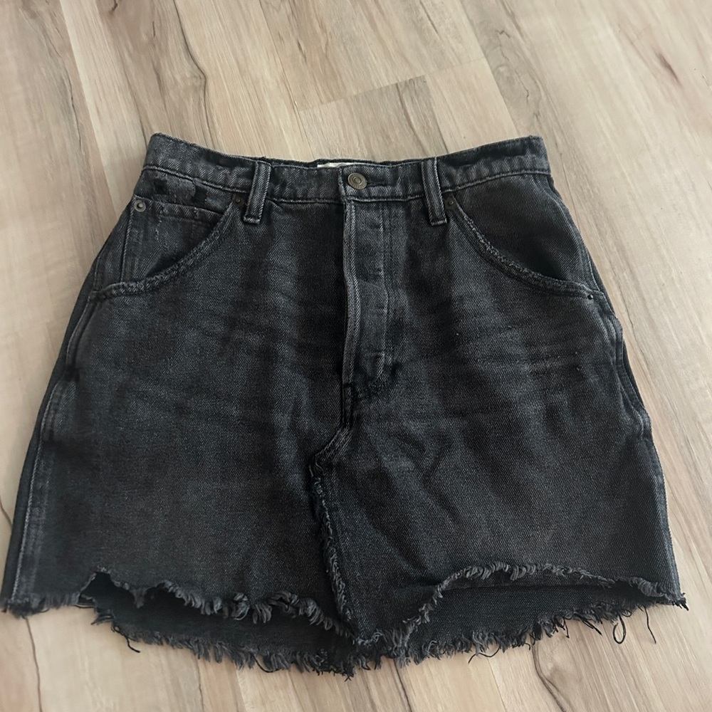 Free People Charcoal Denim Frayed Shorts